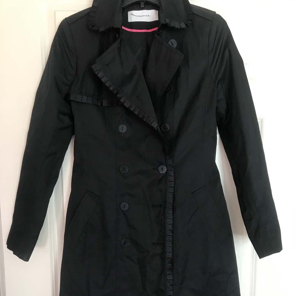 Women's Black Mulberry Ruffletrimmed Trench Coat